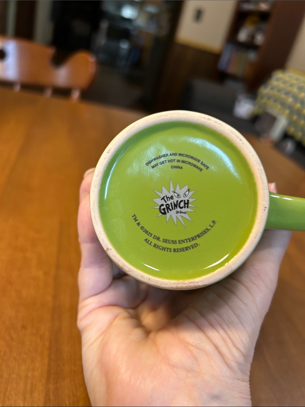 Dr. Seuss Lime Green Grinch Pattern Ceramic Mug - Picture 3 of 3